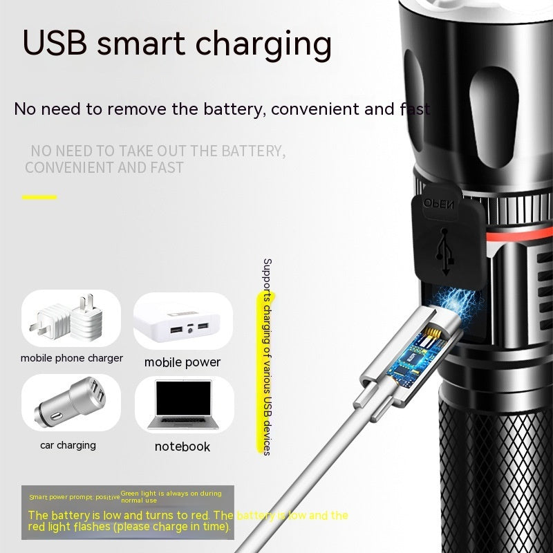 Telescopic Multifunctional T6 Strong Light Flashlight