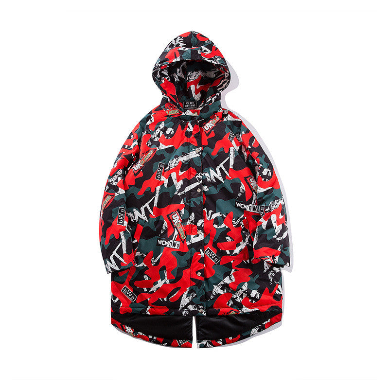 Camouflage printed long cotton jacket